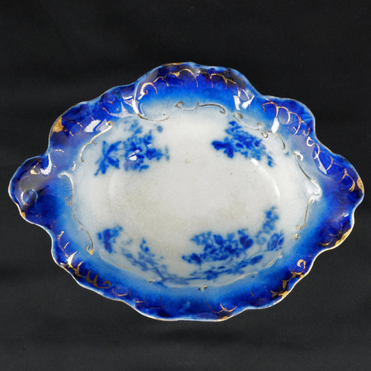 Antique LaBelle China Flow Blue Scalloped Edge Bowl /Soap Dish c 1890 - Bear and Raven Antiques