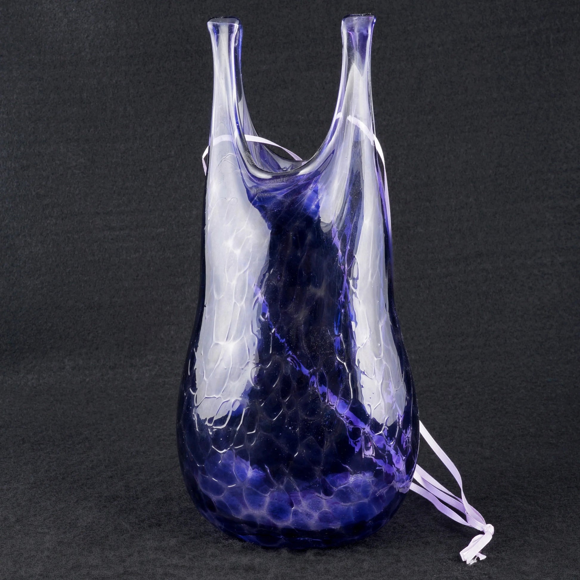 Blown Art Glass Hanging Vase Purple Signed By Artist 9” 2004 - Bear and Raven Antiques
