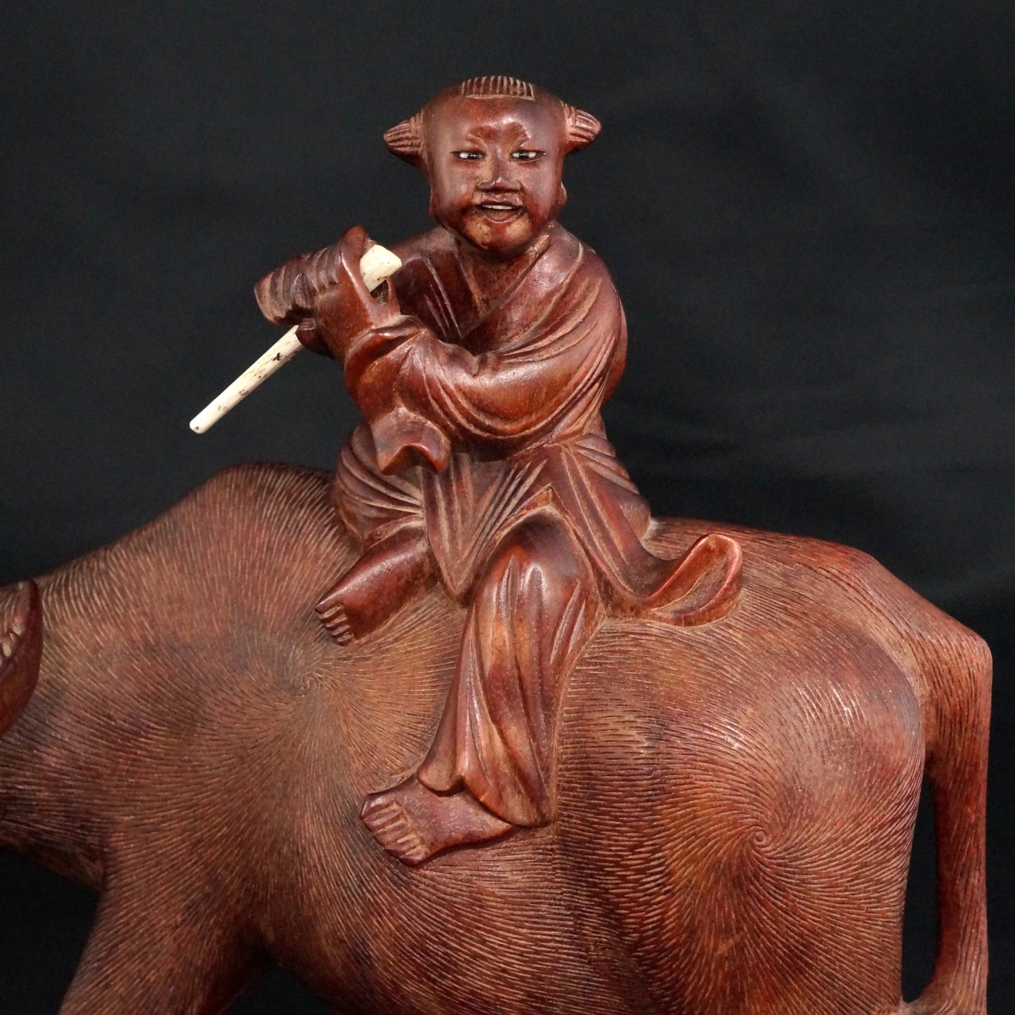 Chinese Carved Wood Water Buffalo and Boy Republic Era - Bear and Raven Antiques