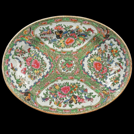 Chinese Rose Canton Oval Platter 19th Century - Bear and Raven Antiques