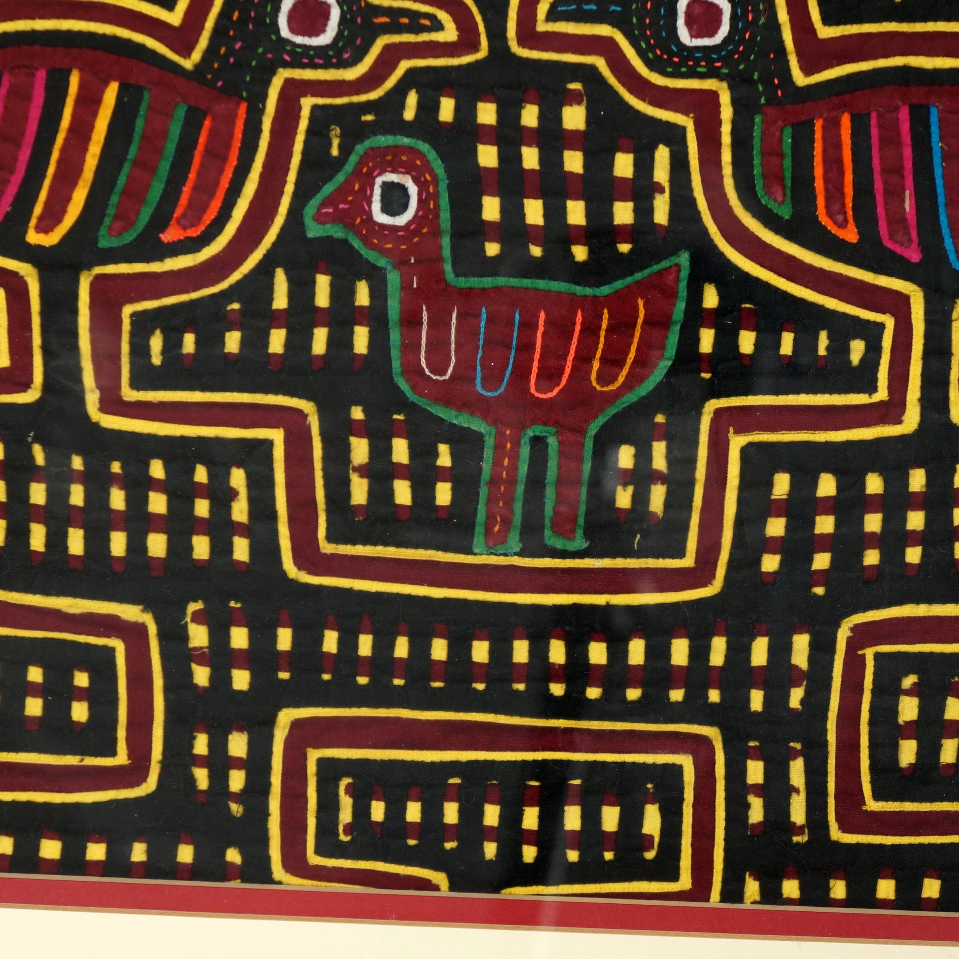 Framed Panamanian Bird Mola Fabric Art - Bear and Raven Antiques