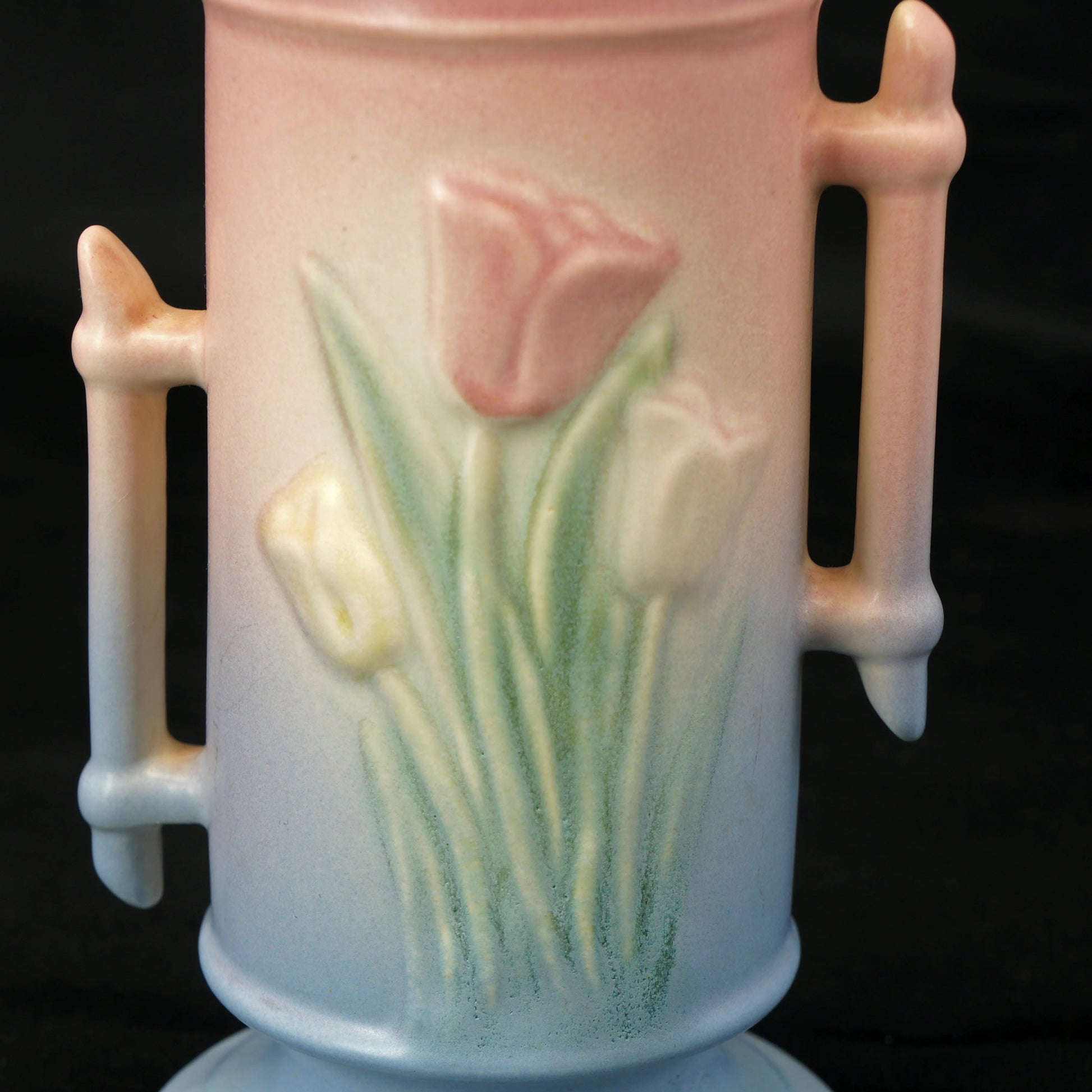Hull Tulip Vase Pink Blue Sueno Line 1938-41 - Bear and Raven Antiques