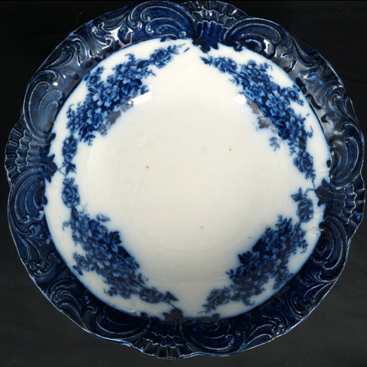 Large Dark Flow Blue 10” Serving Bowl Wood & Sons Victoria Pattern - Bear and Raven Antiques