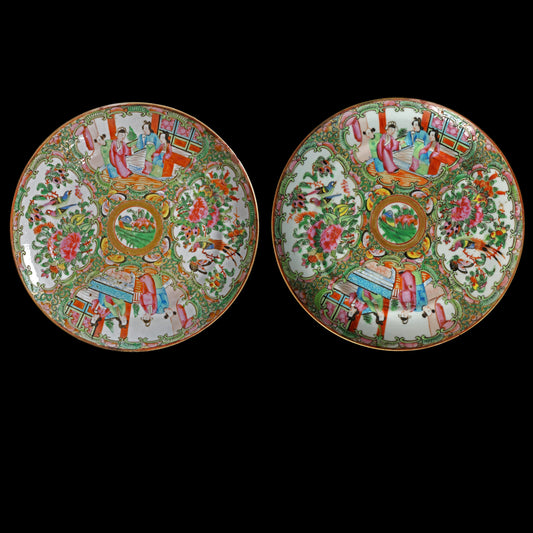 Pair of Chinese Qing Rose Mandarin Plates Circa 1840 - Bear and Raven Antiques