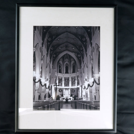 Framed Black and White Photograph of Interior of a Church - Bear and Raven Antiques