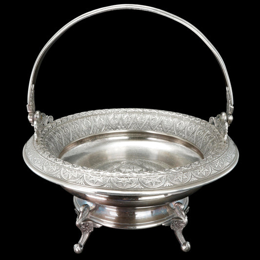 Aesthetic Movement Victorian Derby Silver Plate Cake Basket Circa 1883 - Bear and Raven Antiques