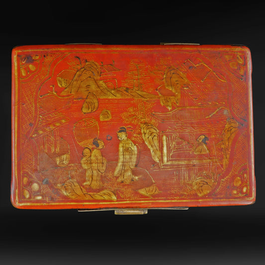 Antique Chinese Red and Gold Lacquer Box Circa 1900 - Bear and Raven Antiques