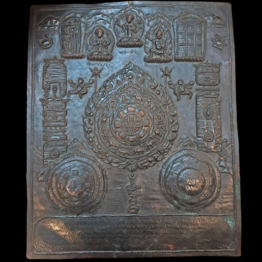 Antique Tibetan Copper Repousse and Chased Calendar Mandala Plaque - Bear and Raven Antiques