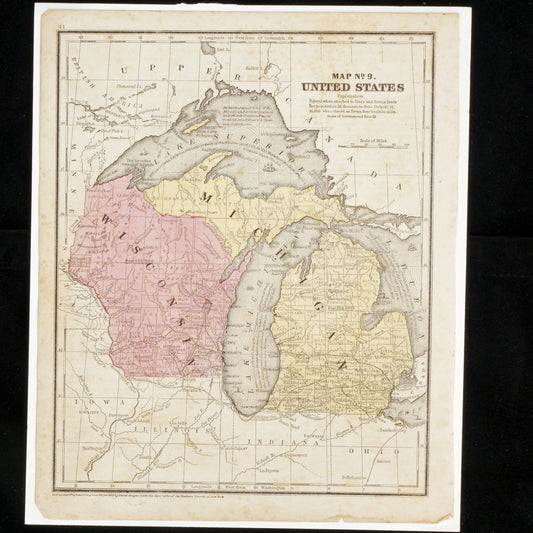 Burgess & Cain 1853 Map #9 Wisconsin and Michigan - Bear and Raven Antiques