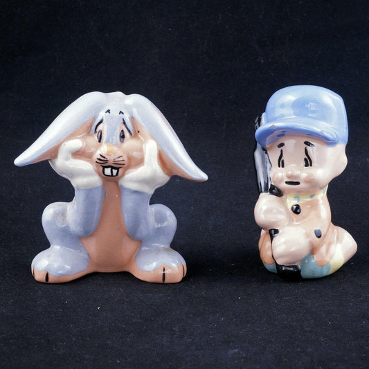Ceramic Elmer Fudd and Bugs Bunny Figurines Evan K Shaw Warner Brothers c 1947 - Bear and Raven Antiques