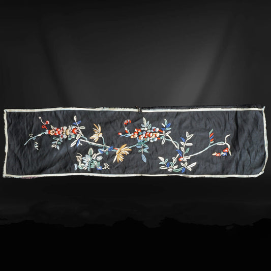 Chinese Black Silk Embroidered Panel Late Qing/Republic - Bear and Raven Antiques