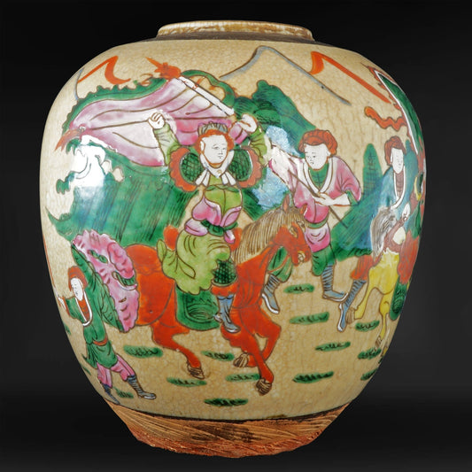 Chinese Ginger Jar Oatmeal Crackle with Polychrome Enamels Republic Era - Bear and Raven Antiques
