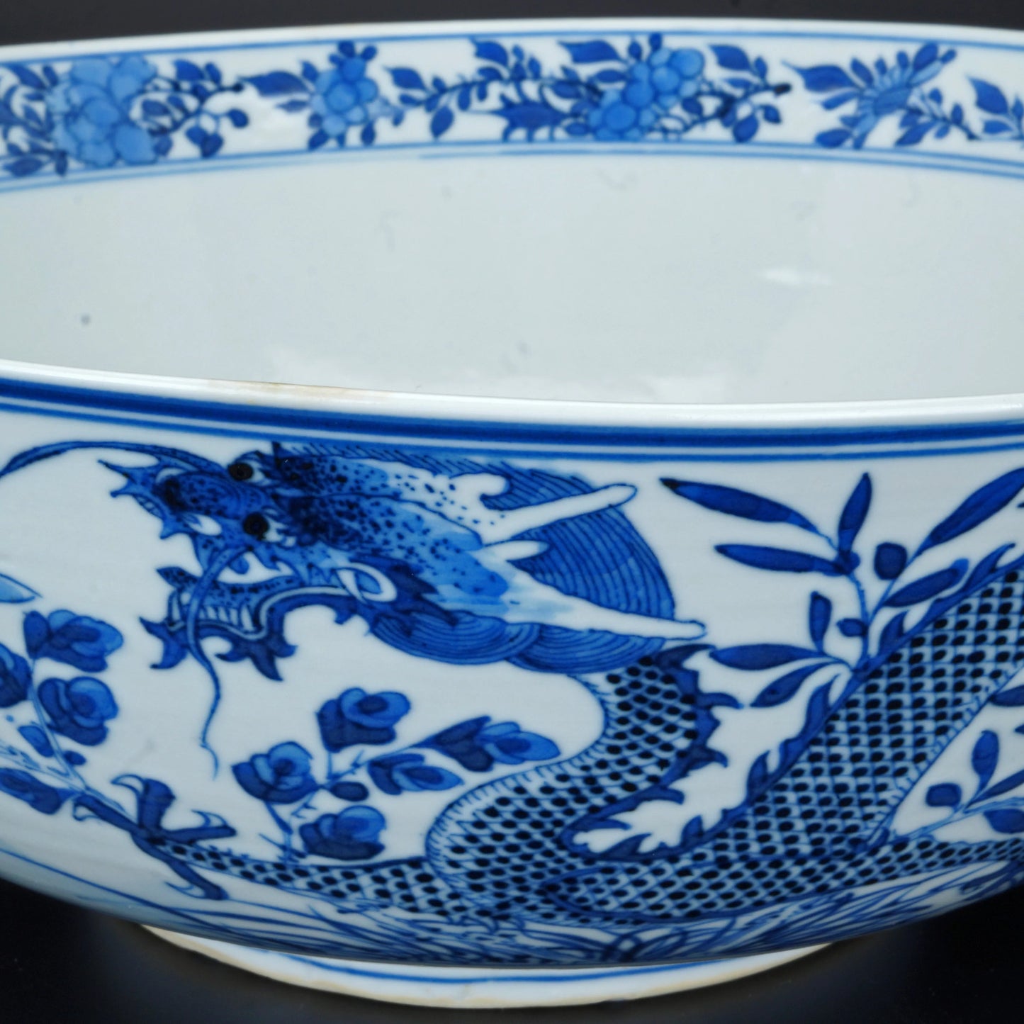 Chinese Large Blue and White Bowl Kangxi Reign Mark 19th Century - Bear and Raven Antiques