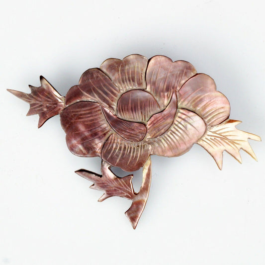 Chinese Mother of Pearl Peony Pin early 20th Century - Bear and Raven Antiques