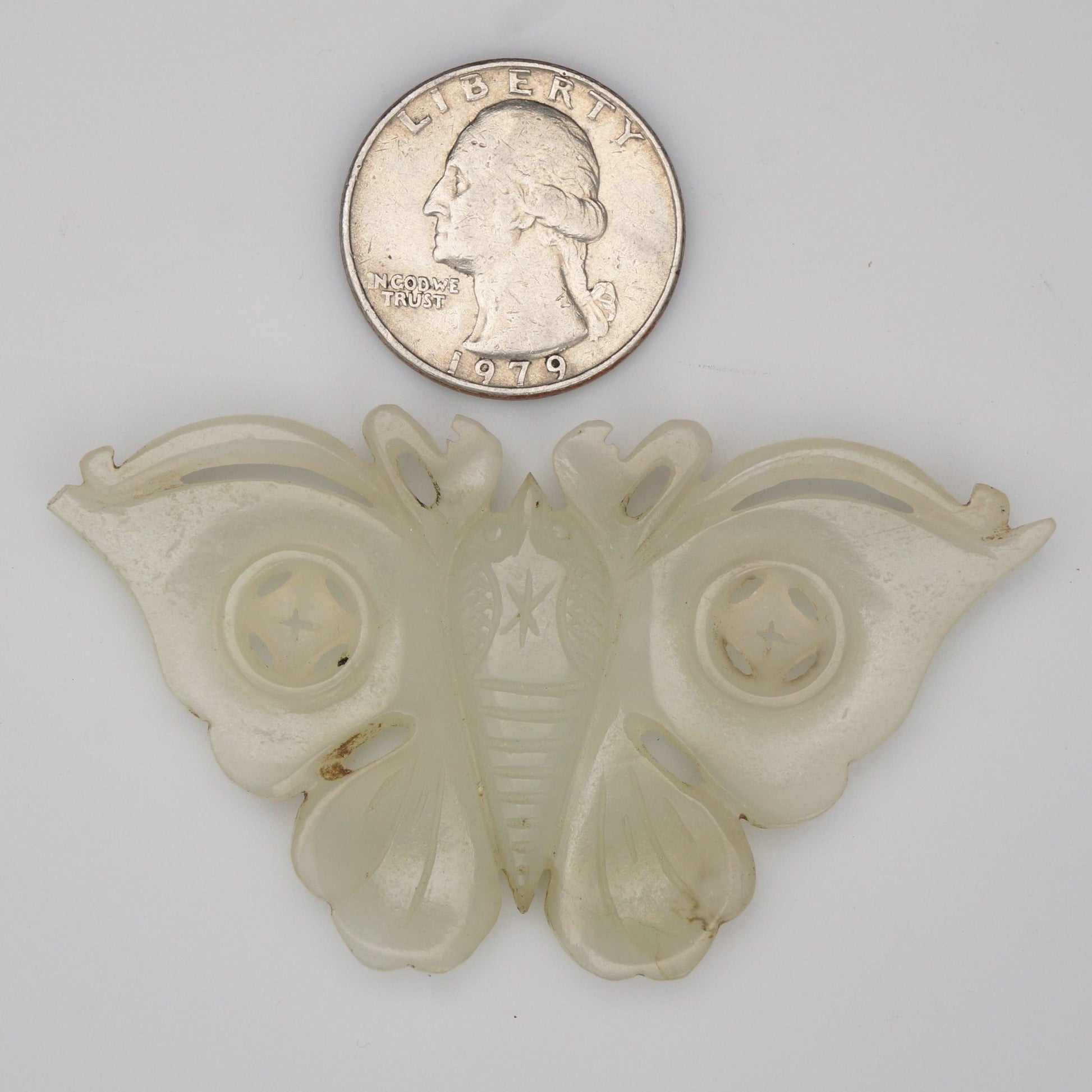 Chinese Nephrite Jade Butterfly Pale Green Late Qing/Republic - Bear and Raven Antiques