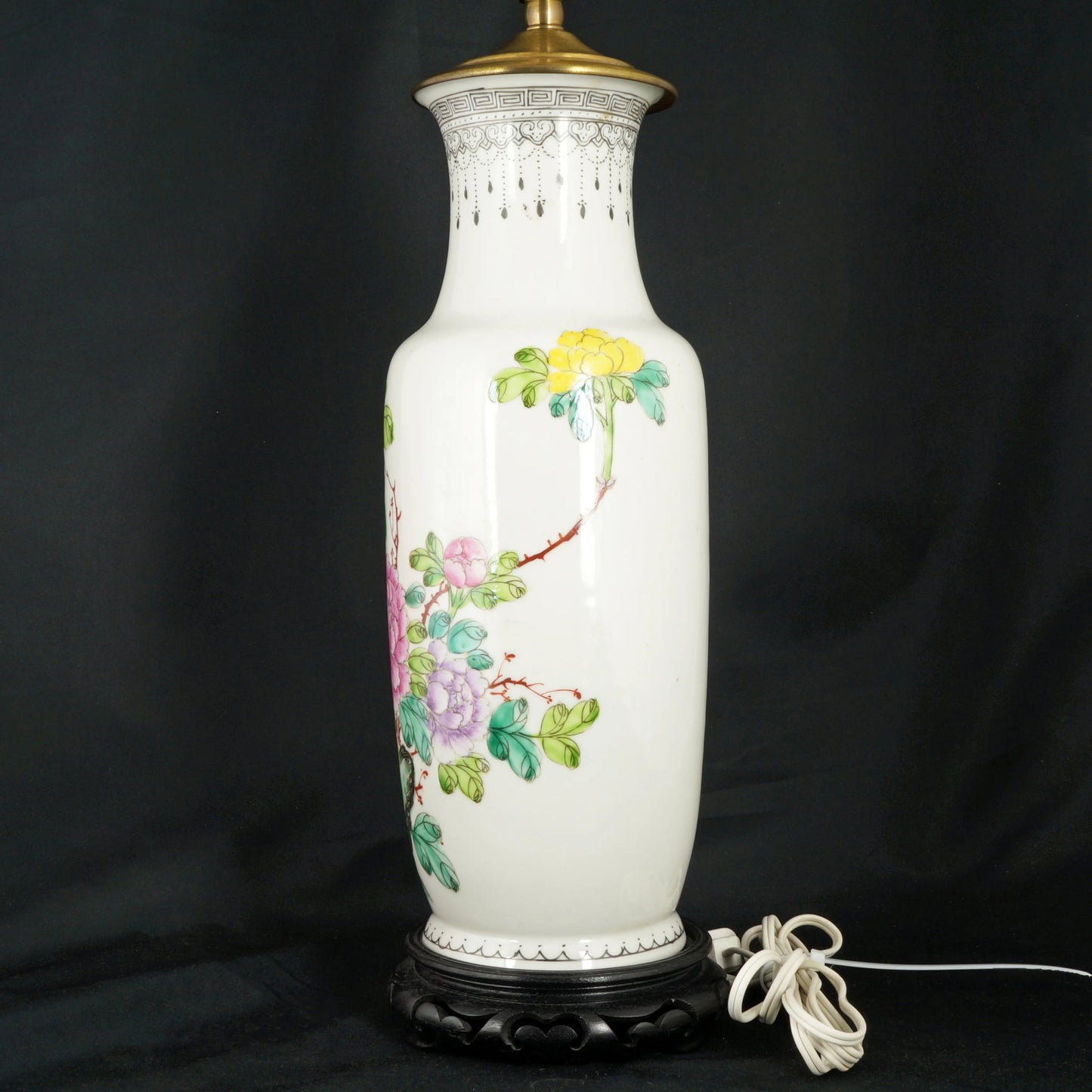 Chinese Polychrome Peony Vase Lamp Republic Period - Bear and Raven Antiques