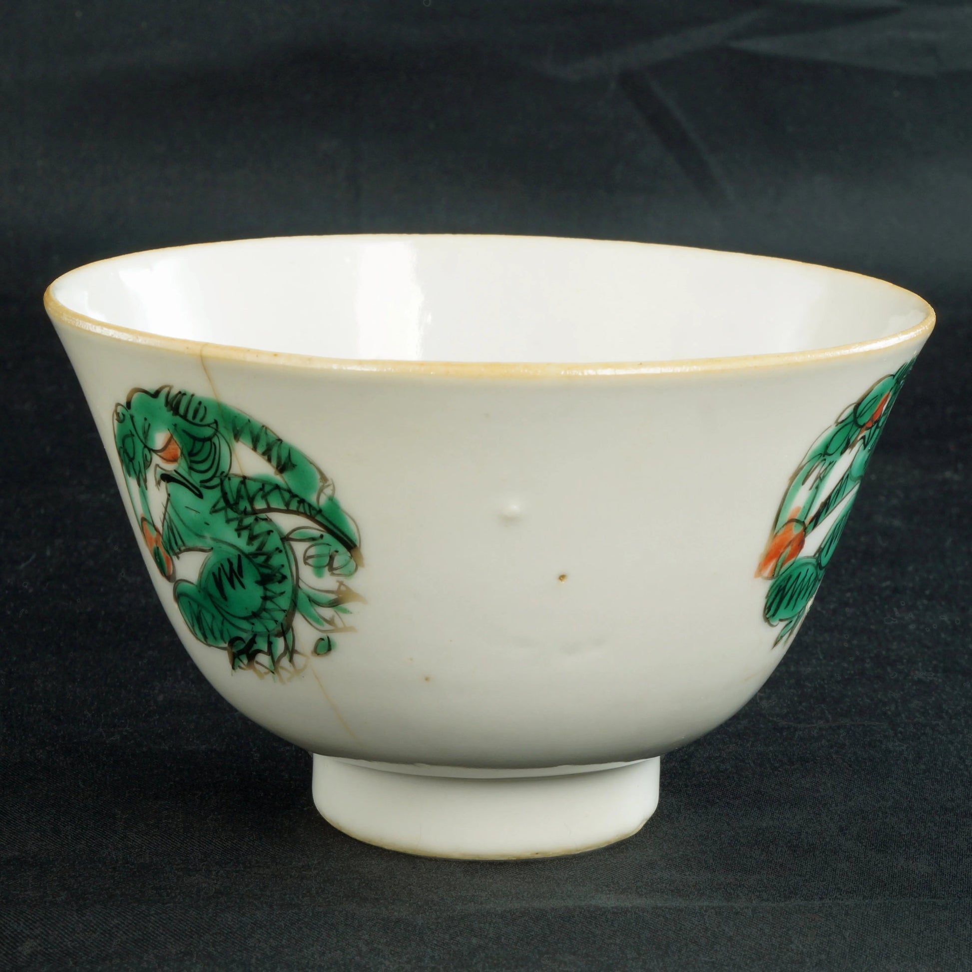 Chinese Polychrome Porcelain Tea Bowl Republic Period c 1920 - Bear and Raven Antiques