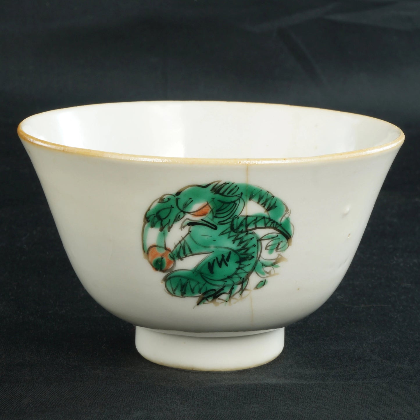 Chinese Polychrome Porcelain Tea Bowl Republic Period c 1920 - Bear and Raven Antiques