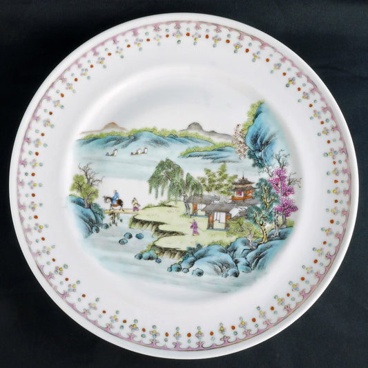 Chinese Porcelain Polychrome Cabinet Plate with Landscape Qing/Republic Period - Bear and Raven Antiques
