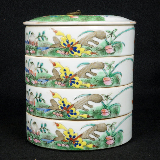 Chinese Qing Polychrome Porcelain Stacking Food Box Late 19th C - Bear and Raven Antiques