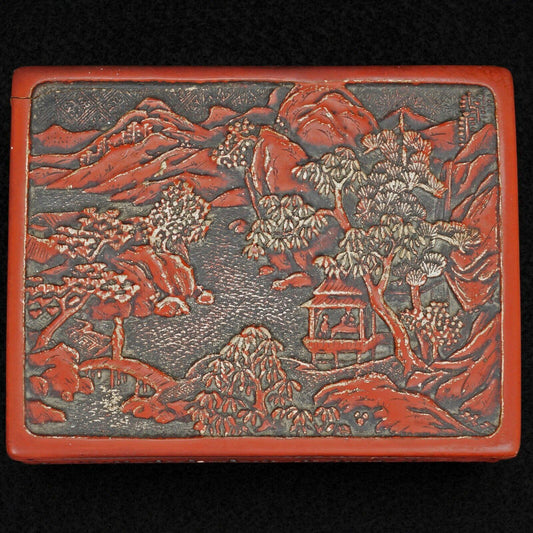 Chinese Republic Cinnabar Lacquer Box with Landscape - Bear and Raven Antiques