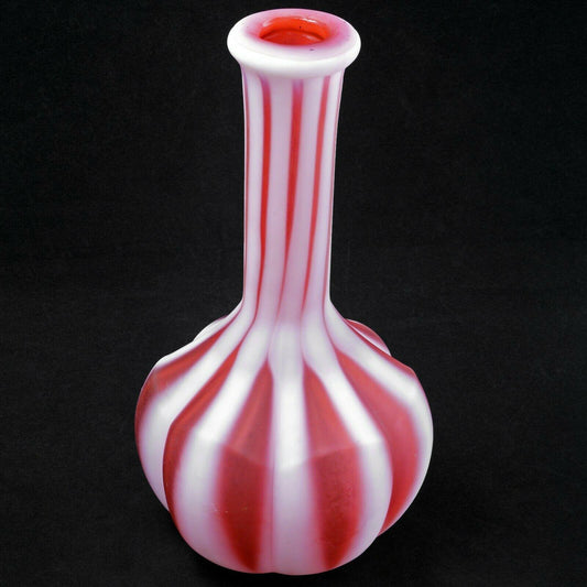 Cranberry and White Stripe Cased Glass Barber Bottle Late 19th Century - Bear and Raven Antiques
