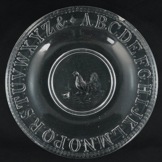 EAPG Victorian Child’s Alphabet Plate with Hen and Chicks 19th Century - Bear and Raven Antiques