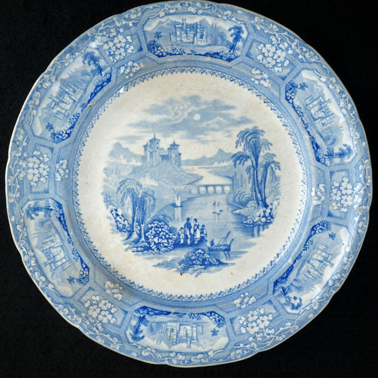 English Staffordshire Transferware Florentine Plate 19th Century - Bear and Raven Antiques