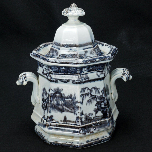 English Victorian Staffordshire Transferware Sugar Bowl Mid 19th Century - Bear and Raven Antiques