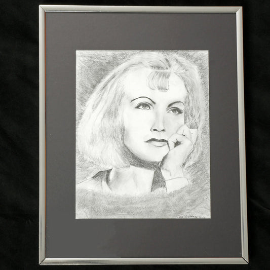 Framed Original Pencil Drawing 8 x 10 Greta Garbo LAURENT (Ted) GENARD (2006) - Bear and Raven Antiques