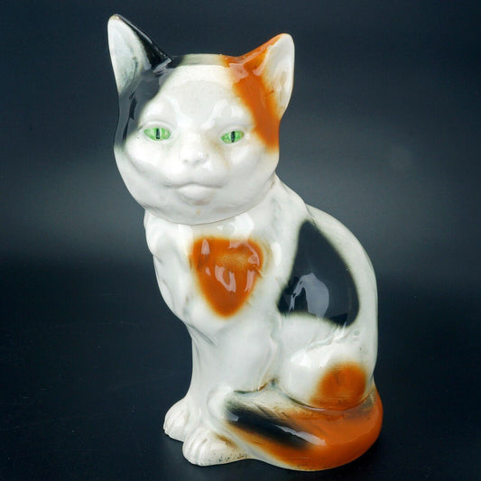 German ceramic calico cat bottle early 20th C - Bear and Raven Antiques