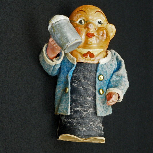 German Papier Mache Beer Drinking Man Toy Circa 1930 - Bear and Raven Antiques