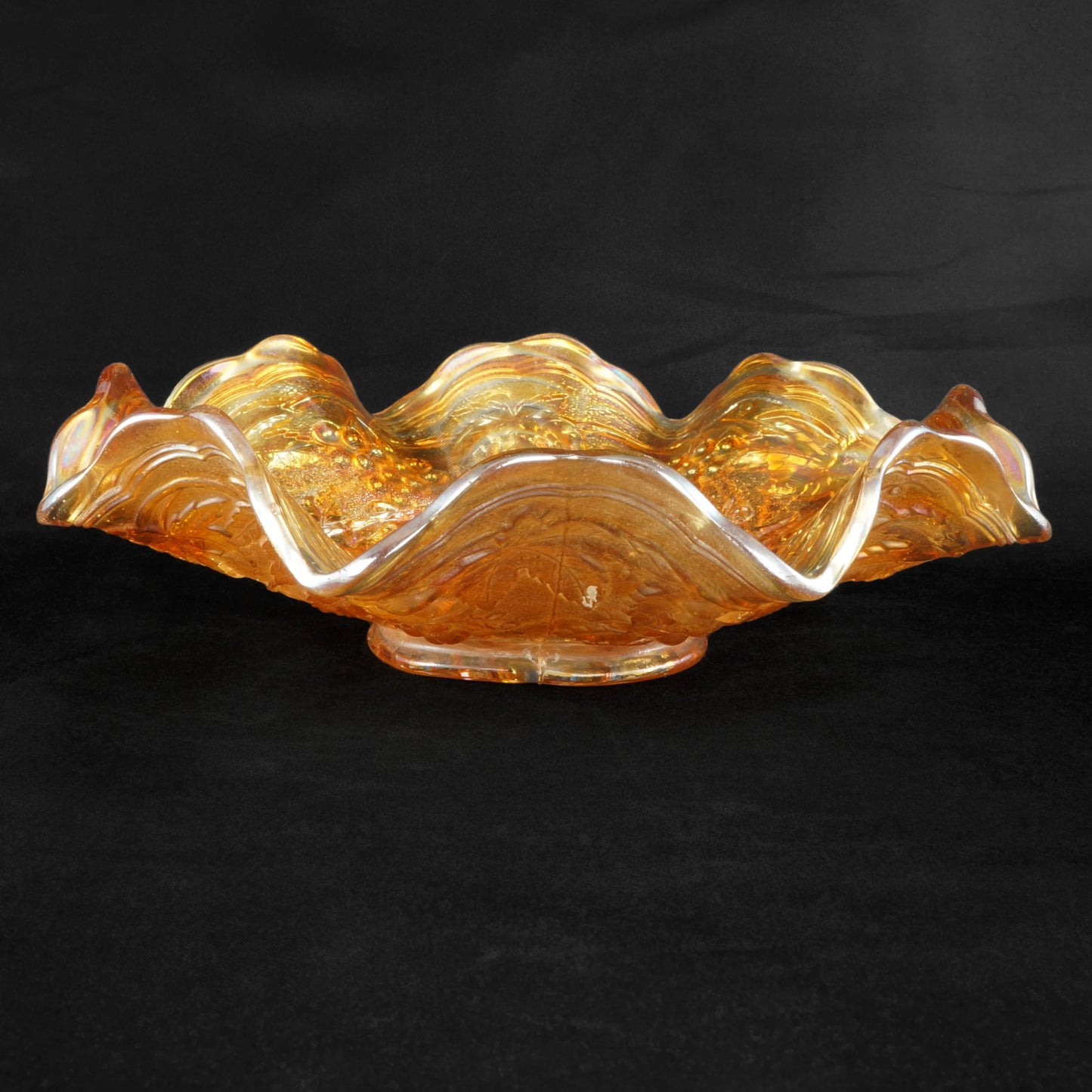 Imperial Grape Marigold Carnival Glass Ruffled Bowl 1907 to 1931 - Bear and Raven Antiques