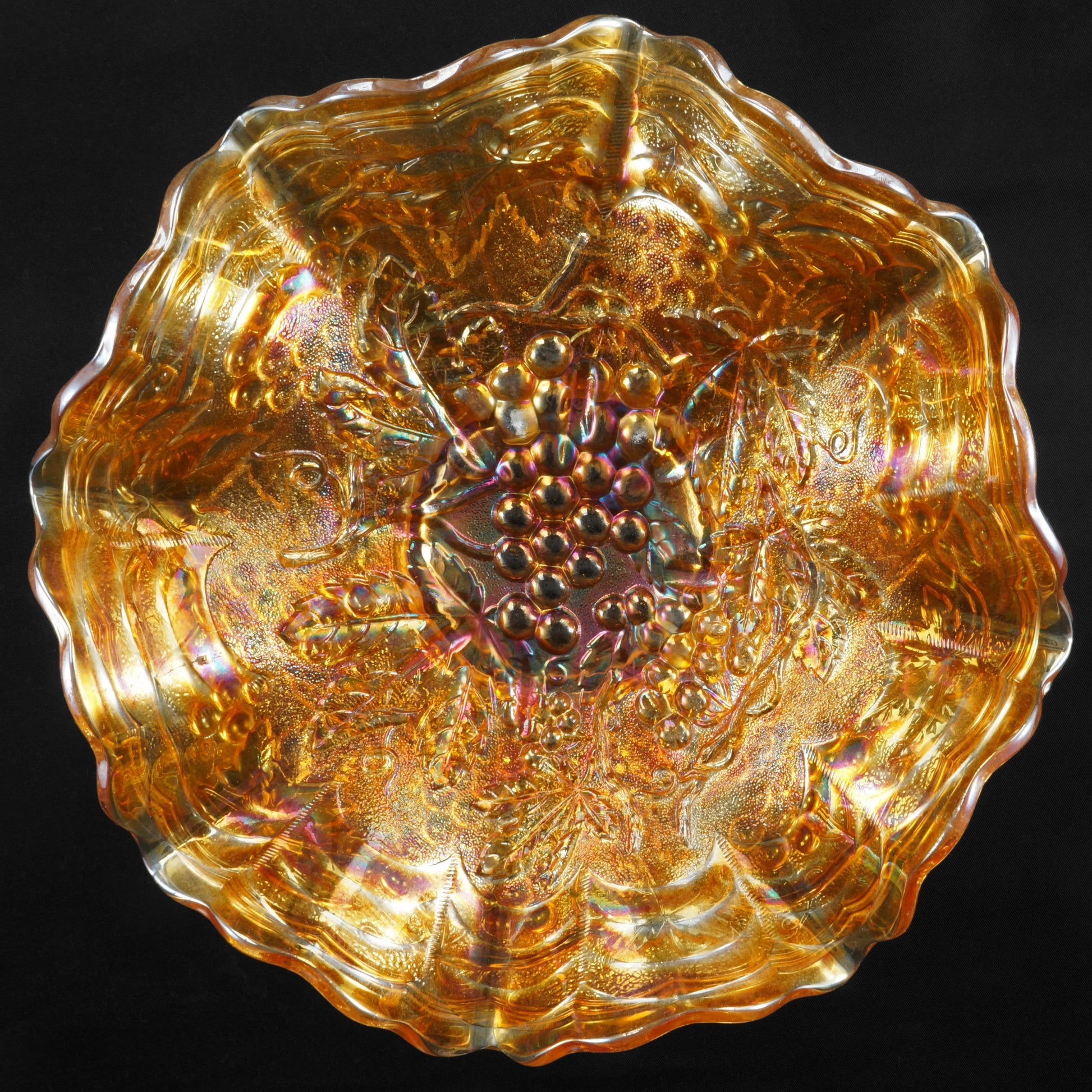 Imperial Grape Marigold Carnival Glass Ruffled Bowl 1907 to 1931 - Bear and Raven Antiques