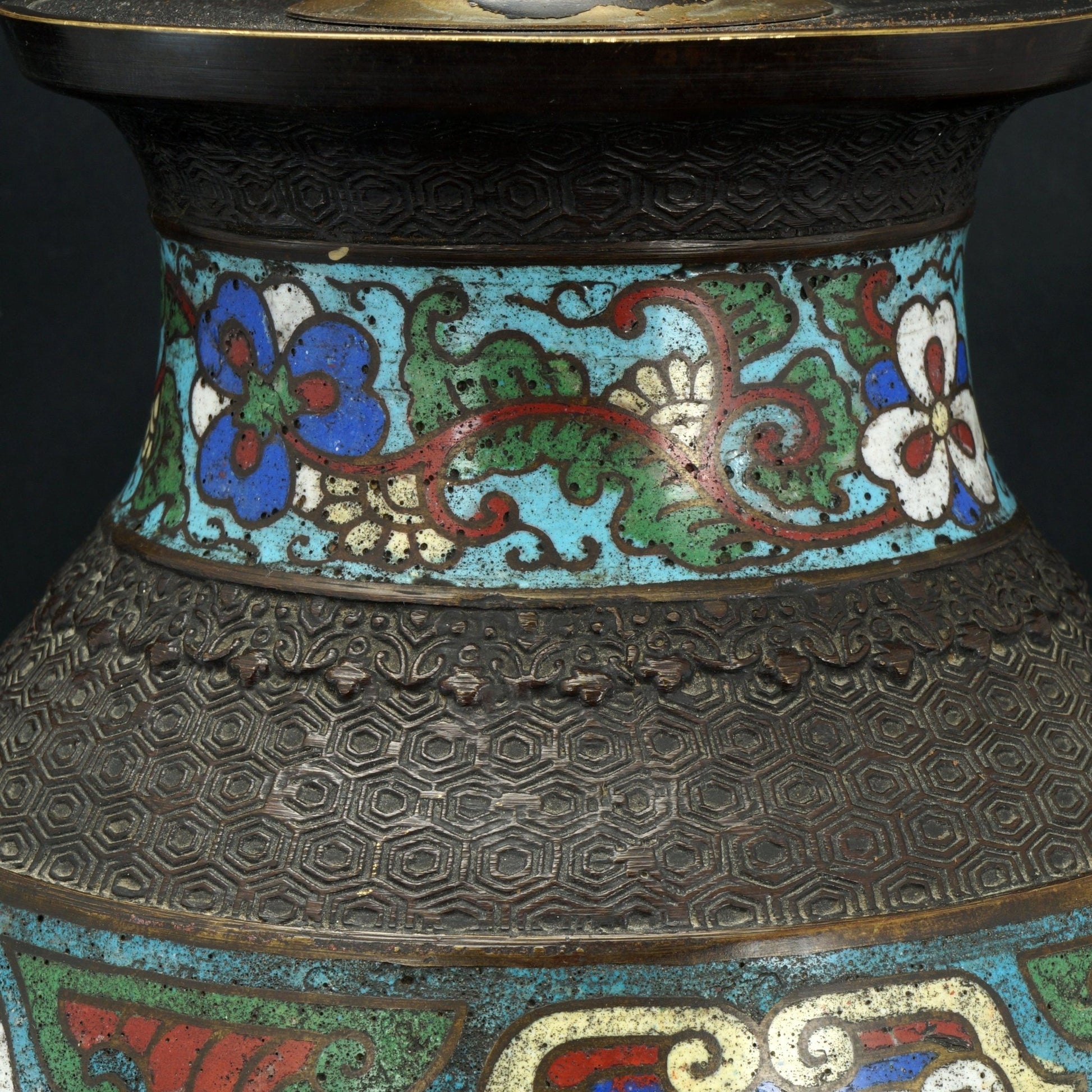 Japanese Archaic champlevé Bronze Lamp Circa 1920 - Bear and Raven Antiques