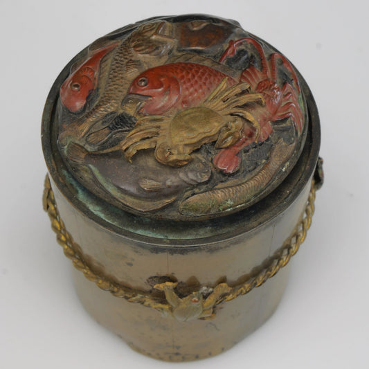 Japanese Meiji Inkwell Fisherman’s Catch - Bear and Raven Antiques