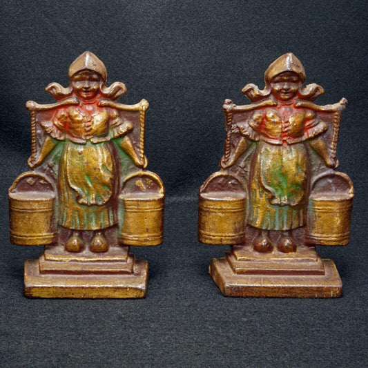 Little Dutch Milkmaid Iron Bookends by Art Colony Industries Circa 1928 - Bear and Raven Antiques