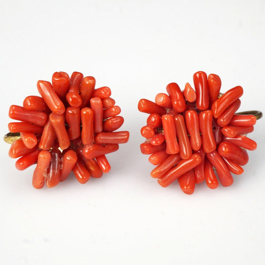 Matched Pair of Coral Screw back Earrings circa 1950 - Bear and Raven Antiques