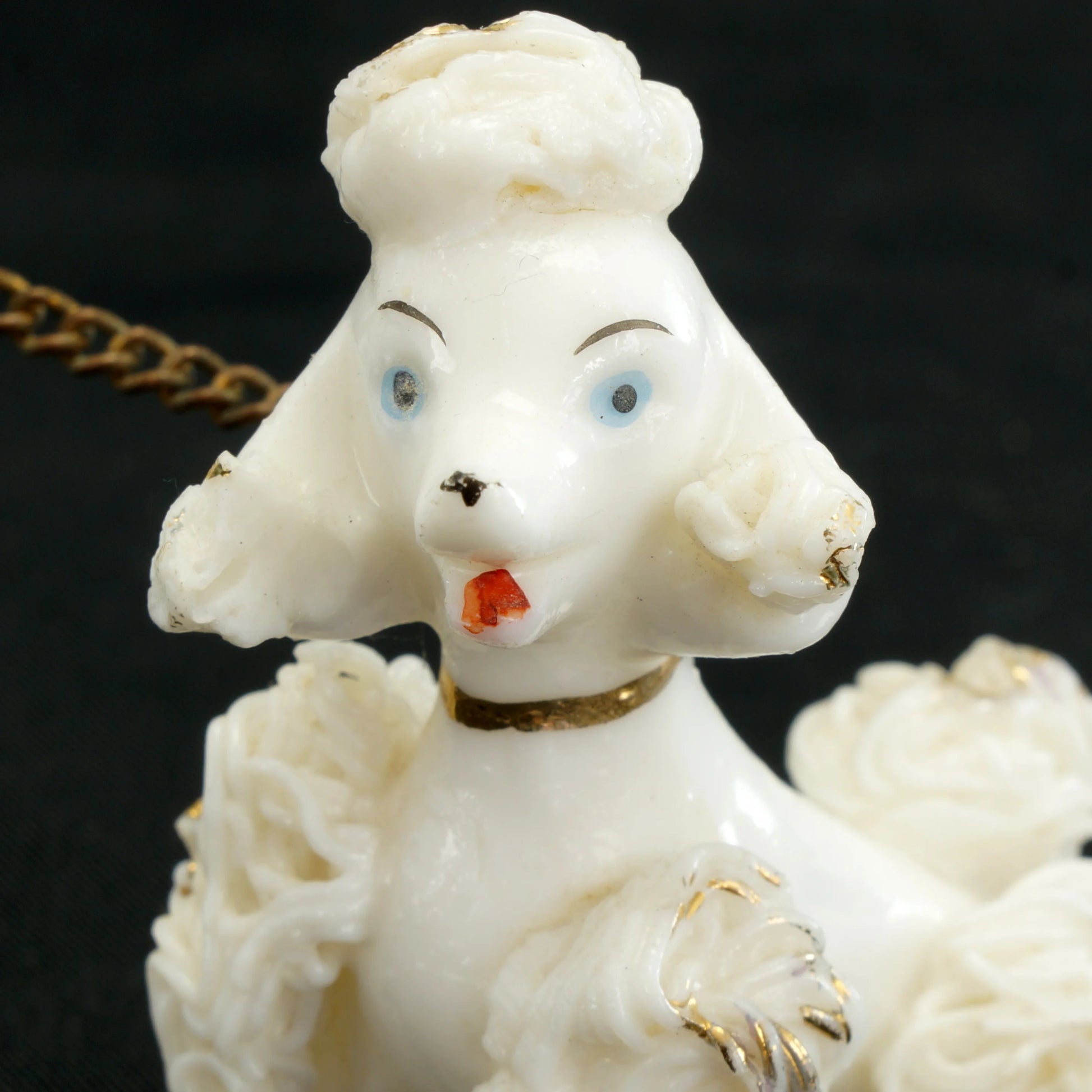 Mid Century Ceramic Spaghetti Poodle and Pup on Chain 1950’s - Bear and Raven Antiques