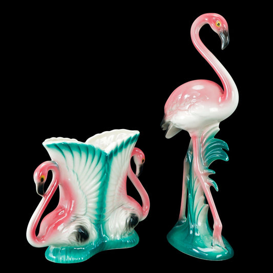 Mid-century Flamingo Figure and Vase Set Maddux of California - Bear and Raven Antiques