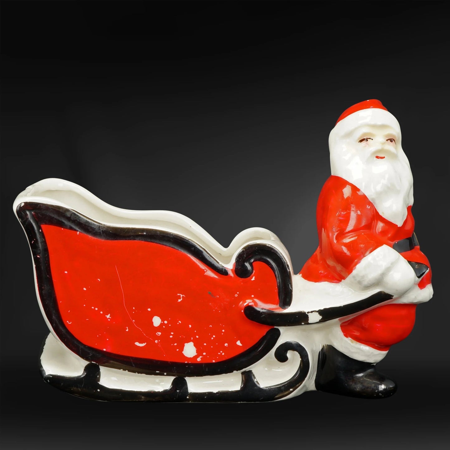 Mid Century Santa Planter pulling his Sleigh 1950’s - Bear and Raven Antiques