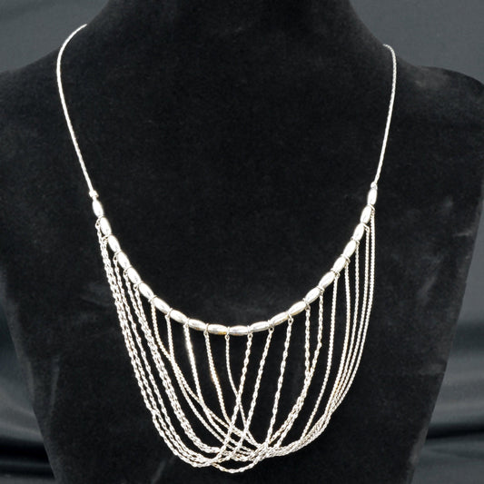 Multi-tiered Festoon Chain Chocker Silvertone Necklace 1950s style - Bear and Raven Antiques