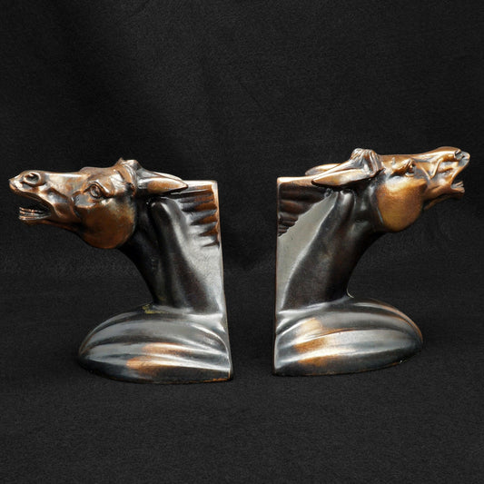Pair of Art Deco Neighing Horse Head Bookends Circa 1930 - Bear and Raven Antiques