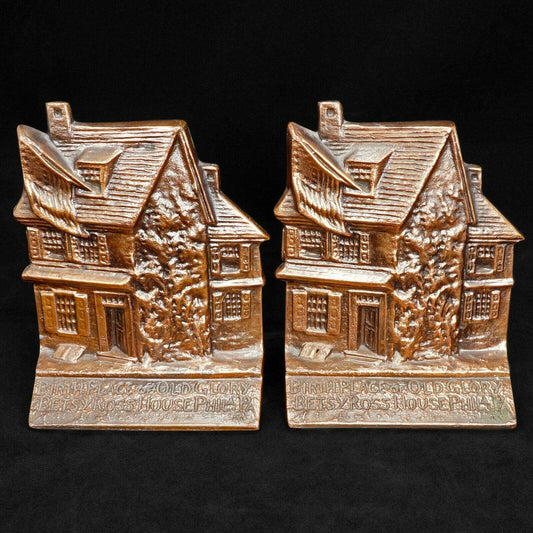 Pair of Betsy Ross House Bookends circa 1935 - Bear and Raven Antiques