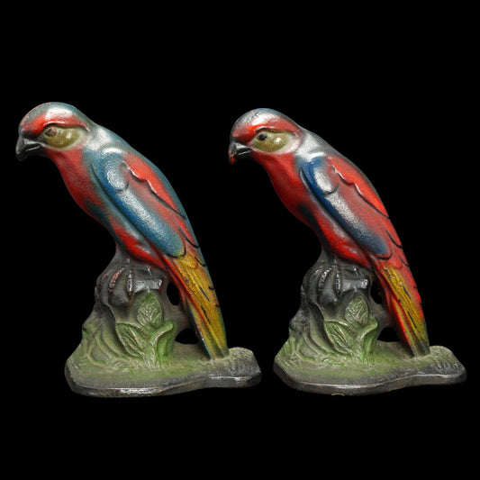 Pair of Cast Iron Parrot Bookends Marked 1920’s - Bear and Raven Antiques