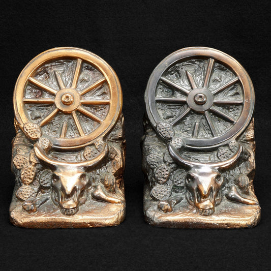 Pair of Dodge Wagon Wheel Western Bookends Circa 1930 - Bear and Raven Antiques