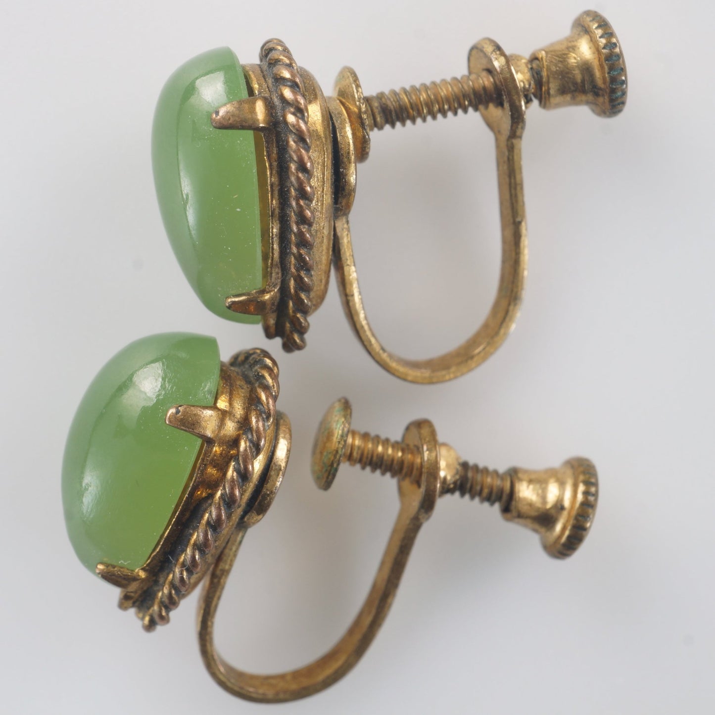 Pair of Vintage Jade Teardrop Earrings Screw Back Gold Filled - Bear and Raven Antiques