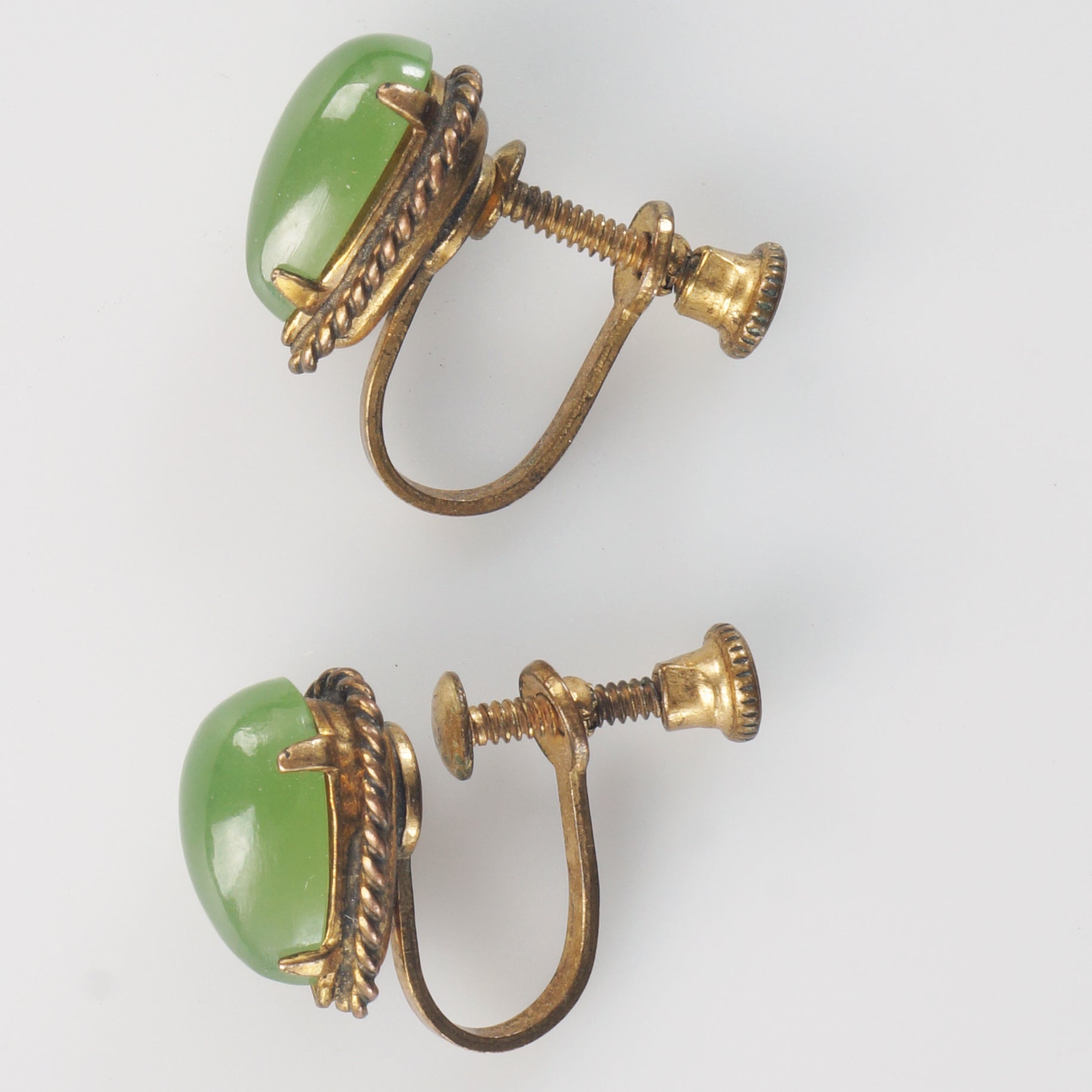 Pair of Vintage Jade Teardrop Earrings Screw Back Gold Filled - Bear and Raven Antiques