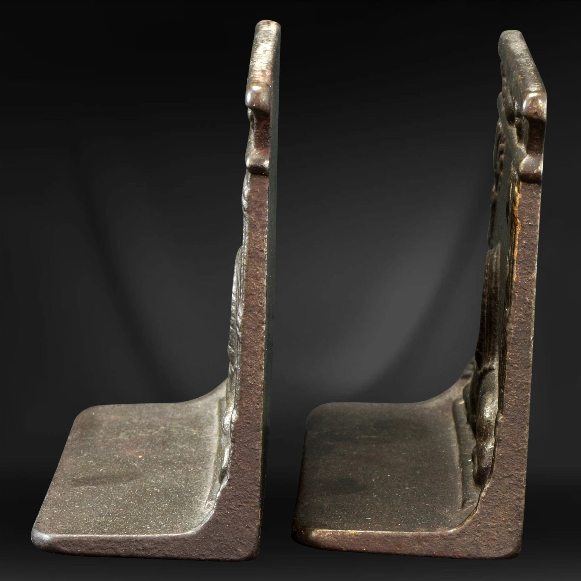 Pair Sphinx Profile Iron Bookends 1926 - Bear and Raven Antiques