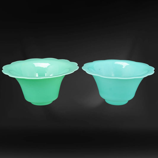 Two Chinese Jade Colored Peking Glass Bowls 1920’s - Bear and Raven Antiques